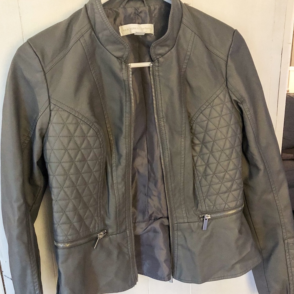 Faux Leather Gray Peplum Jacket